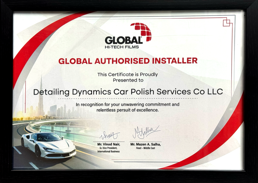 Global Hi-Tech Films Authorised Installer Certificate